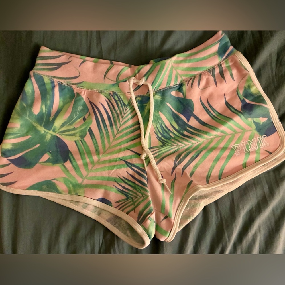 PINK Victoria's Secret Varsity Palm Print Shorts - Pastel Pink & Green